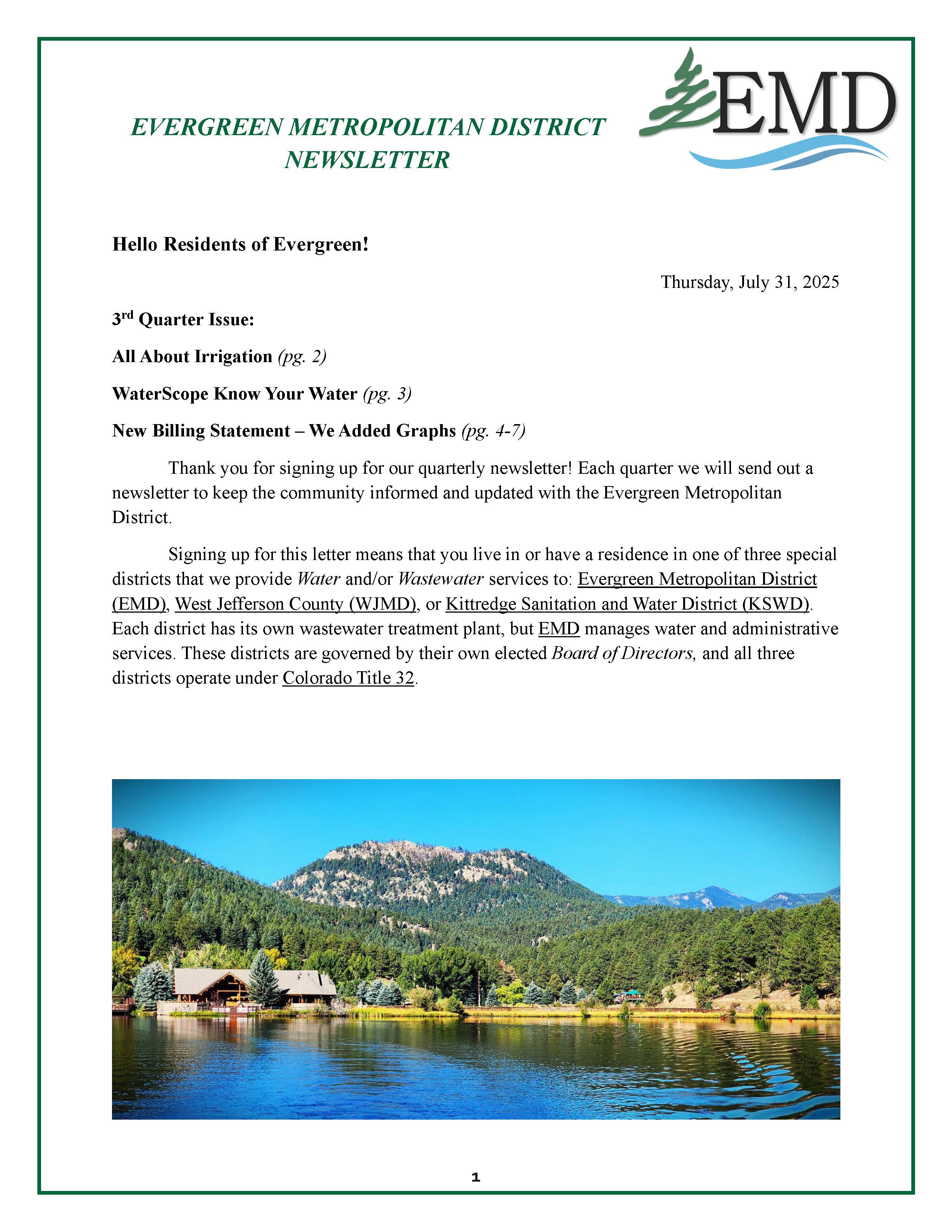 Evergreen Metropolitan Newsletter Sample